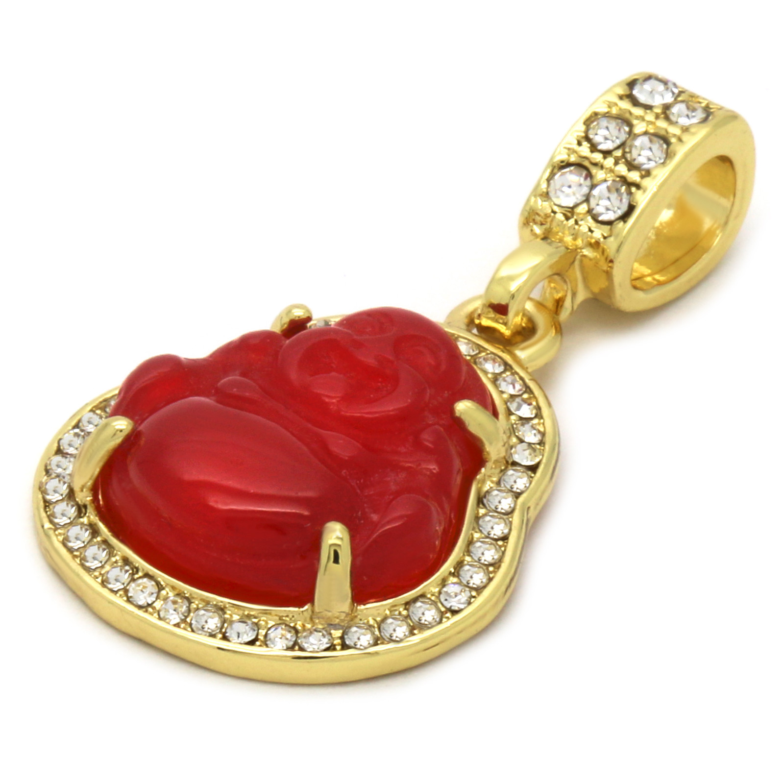 14k Gold Plated G, R Buddha 3 Pendant Cubic-Zirconia 30 30 24 Cuban Chain