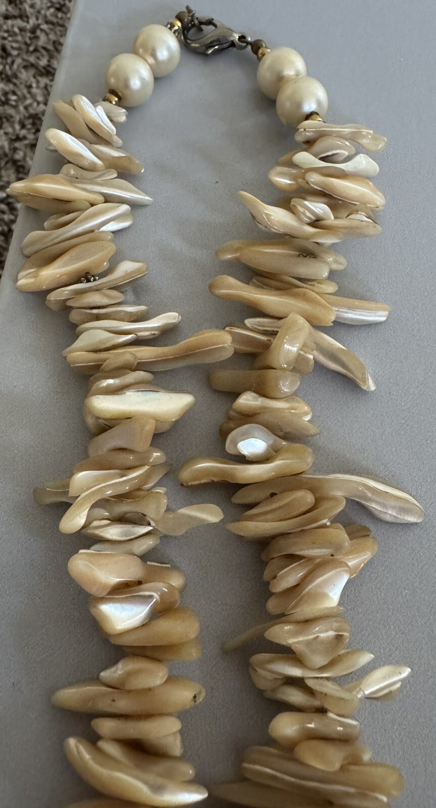 Beautiful Vintage Shell Necklace With Red Bezel Pendant