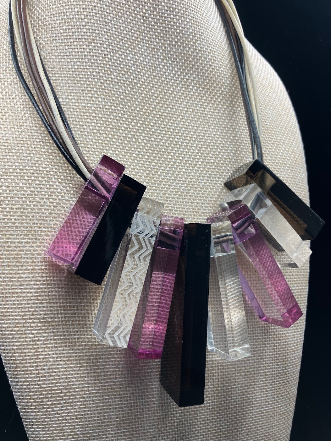 Missoni Lucite Necklace Graduated Chunky Purple Cube Beads Adjustable Bib READ