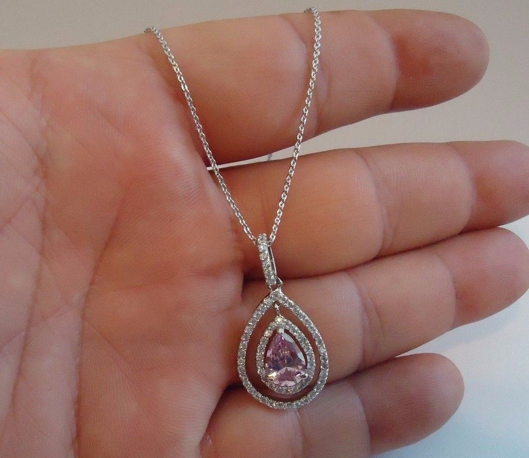 925 STERLING SILVER PENDANT NECKLACE OPEN TEAR DROP W/ACCENTS/SIZE 32MM BY 17MM