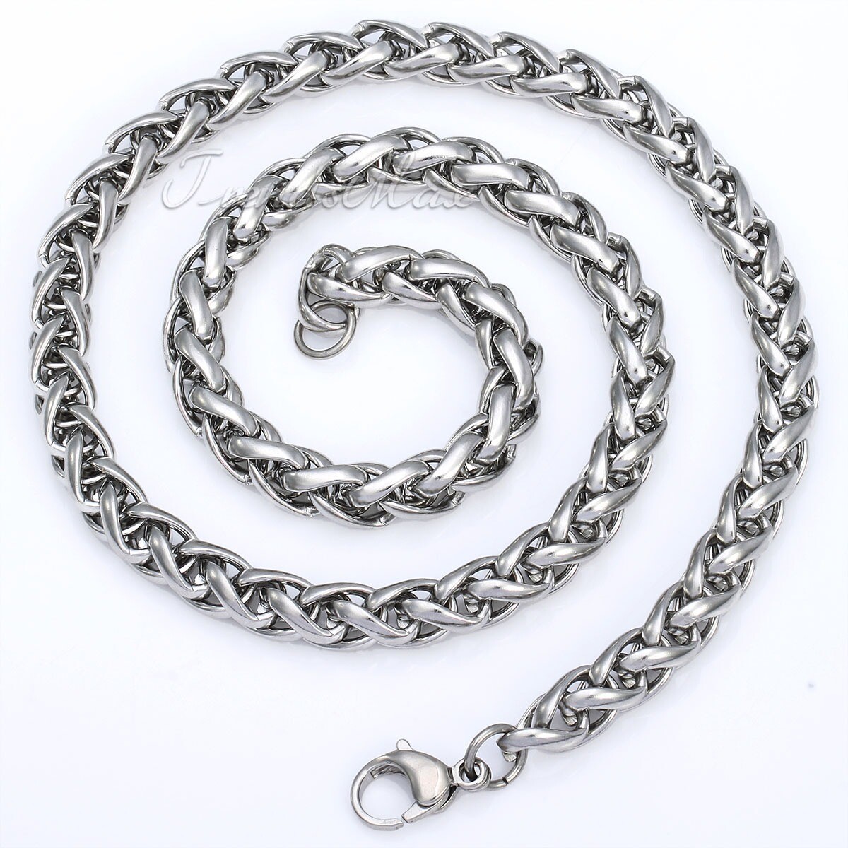 8mm Mens Chain Stainless Steel Braided Wheat Link Necklace Silver Jewelry 18-24″
