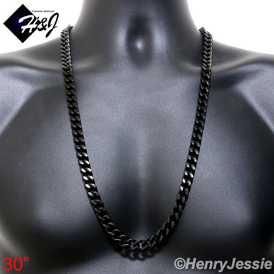 18-40″MEN Stainless Steel HEAVY WIDE 11mm Black Plated Cuban Curb Chain Necklace