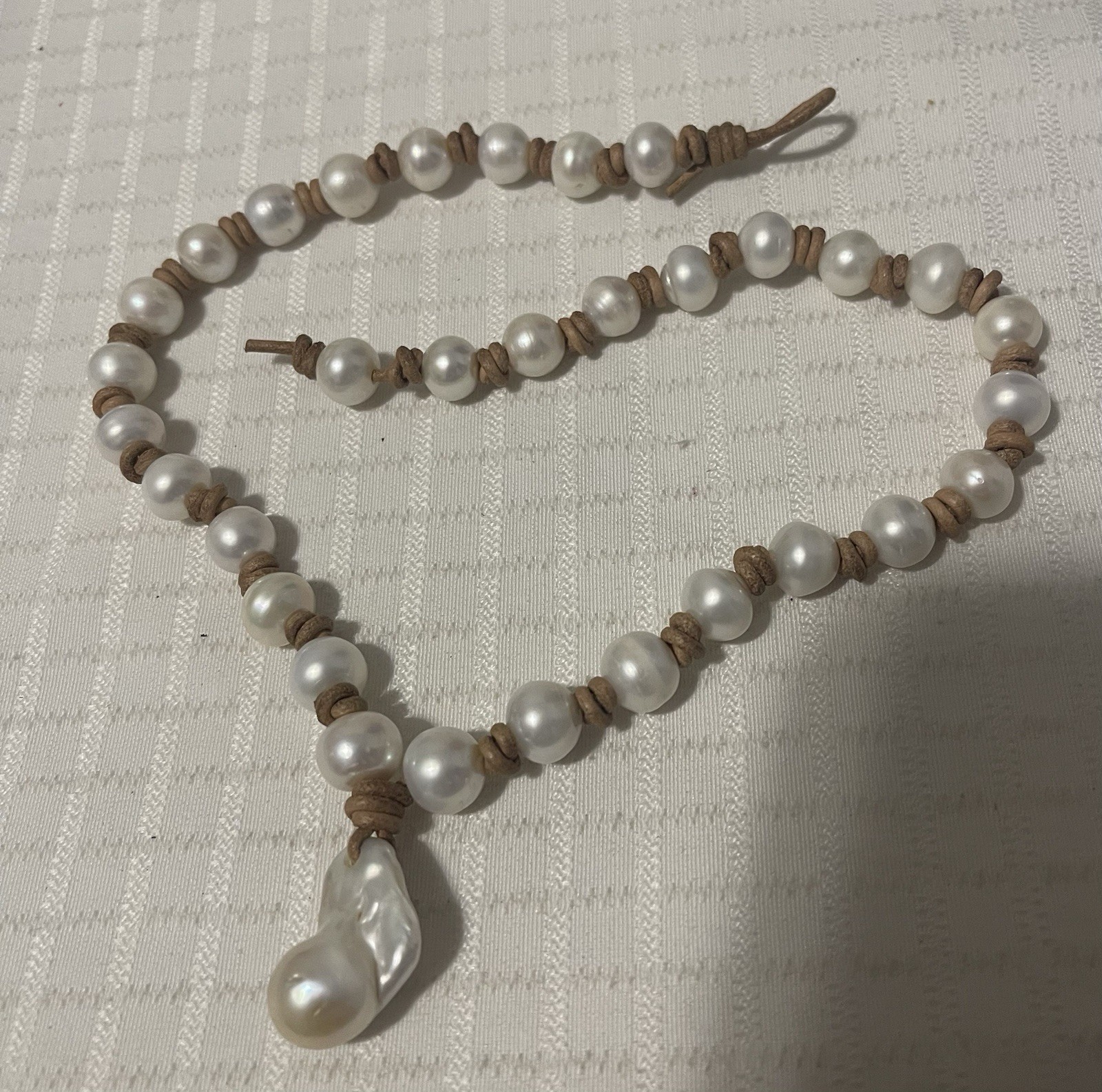 Gorgeous Baroque Real Pearls On Leather Cord Necklace