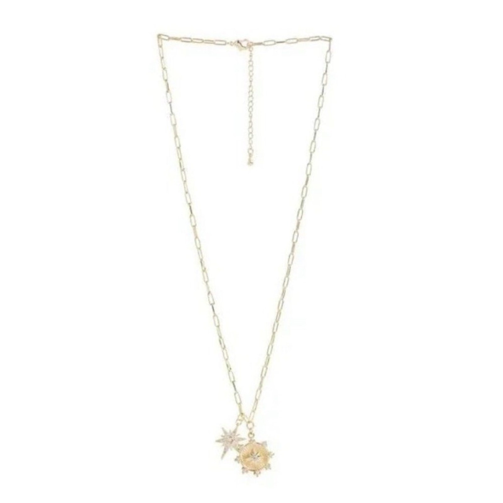 NEW Jennifer Miller Starburst Charm Necklace 14k Gold Plated Paper Clip Chain