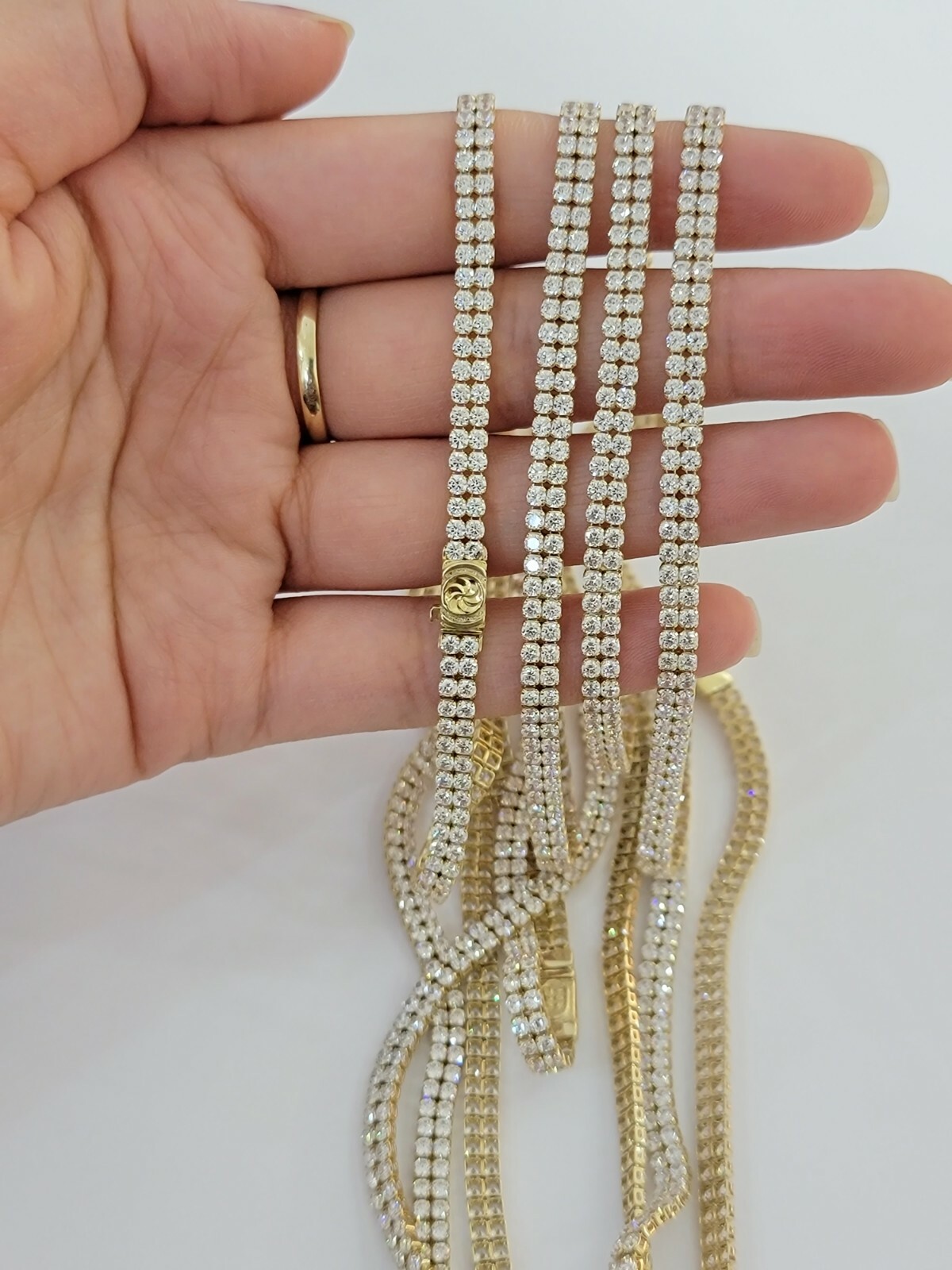 10k Yellow Gold Chain Real Tennis Necklace 18″ 20″ 22″ Two-row Stone Mens Women