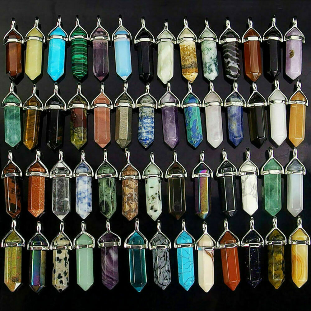 Set Of 32 Natural Quartz Crystal Point Chakra Healing Pendant Necklace Stones