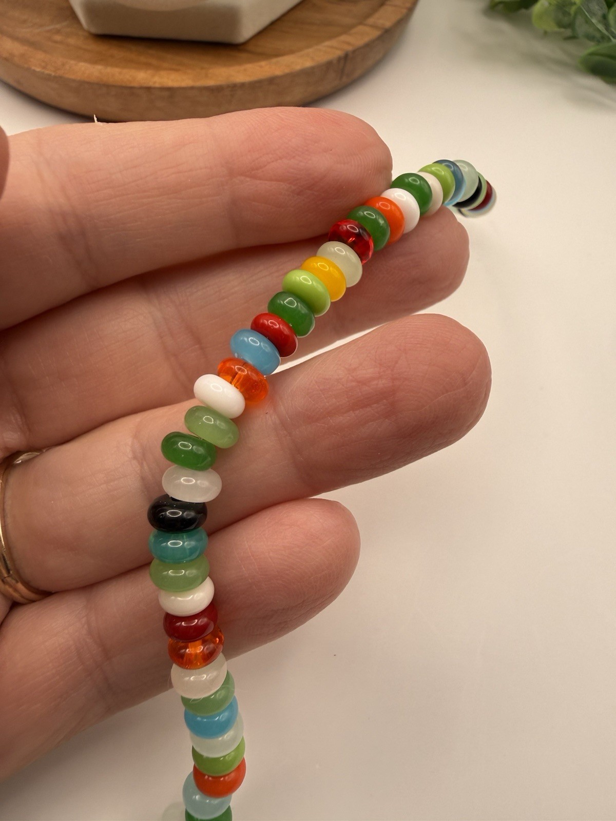 Bright and Cheery 6mm Rondelle Glass Bead Necklace – 16” Collar Length