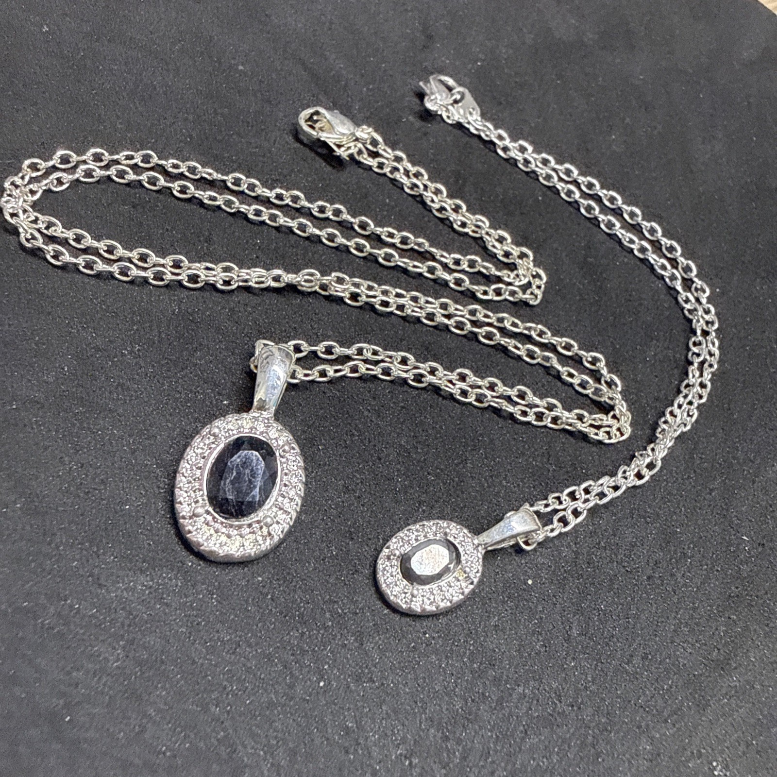 RETRO Sapphire Necklace & Bracelet Silver Tone 46cm Chain Pretty Kitsch Unused
