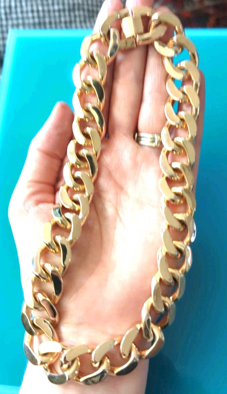 FALLON Gold Plated Ruth 17mm Curb Link Chain 16 in Necklace NEIMAN MARCUS $275 *