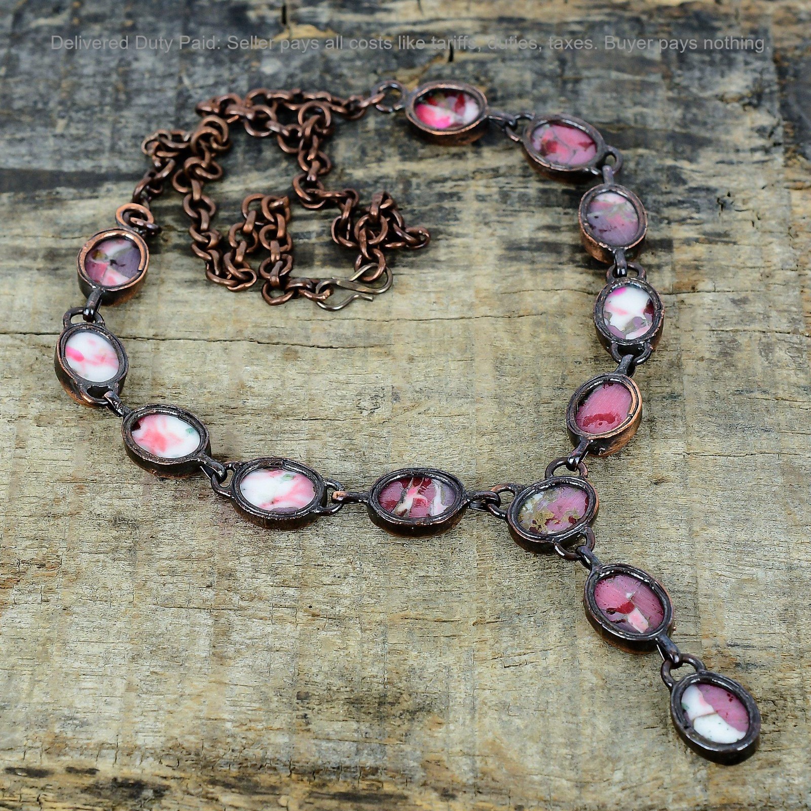 Oval Kingman Red Mohave Copper Turquoise Gemstone Copper Chain Necklace Jewelry