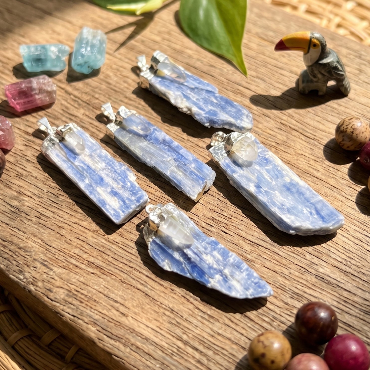 Kyanite and Quartz Crystal Pendant (Silver Plated) Blue Jewelry Necklace Supply