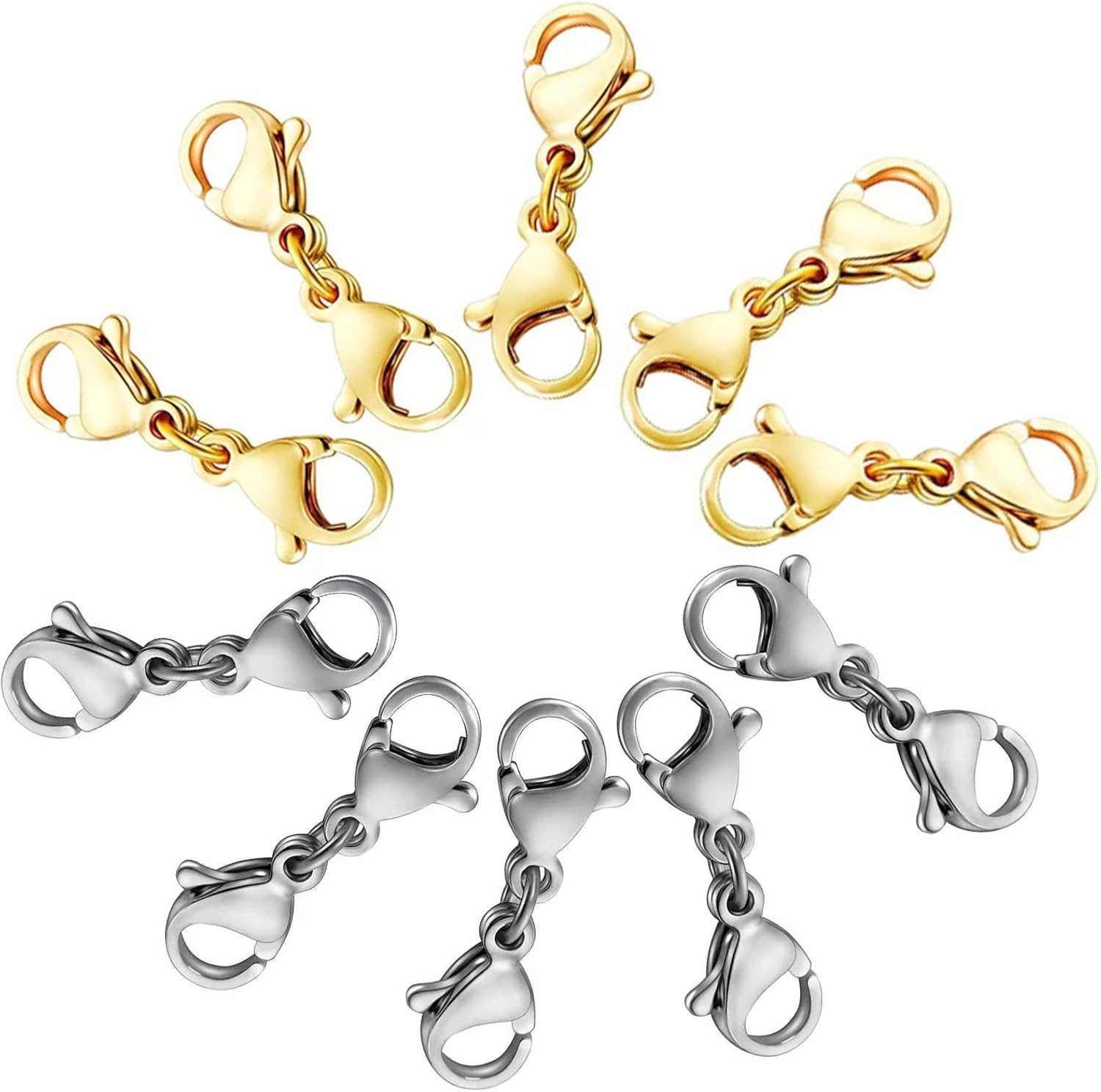 10 Pack Double Lobster Clasps – Exquisite Necklace Extenders in Gold & Silver