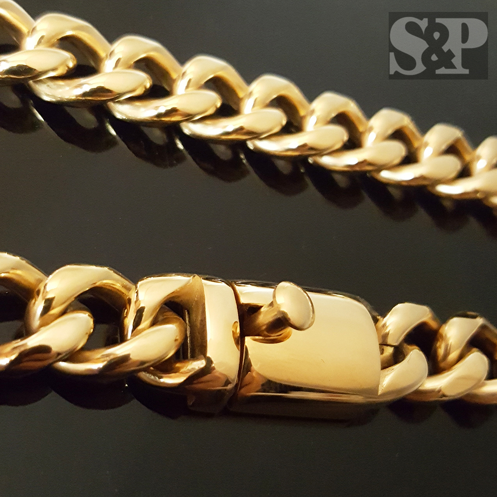 Hip Hop 6mm~14mm Gold Stainless Steel Miami Cuban Curb 24″, 30″ Chain Necklace