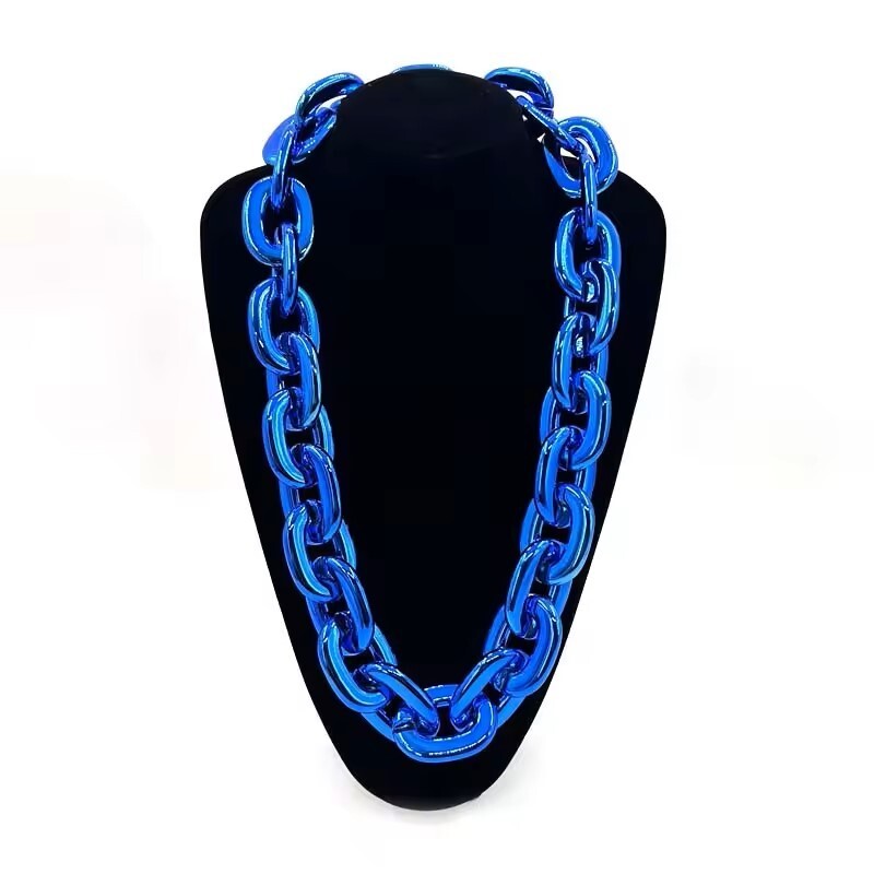 Blue Hip Hop Large Thick Acrylic Plastic Cuban Link Chain Necklace 32in 80cm