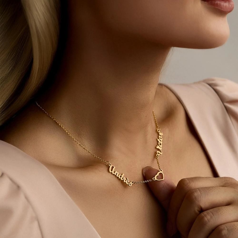Custom Double Name Heart Pendant Necklace Charm Personalized Jewelry for Women