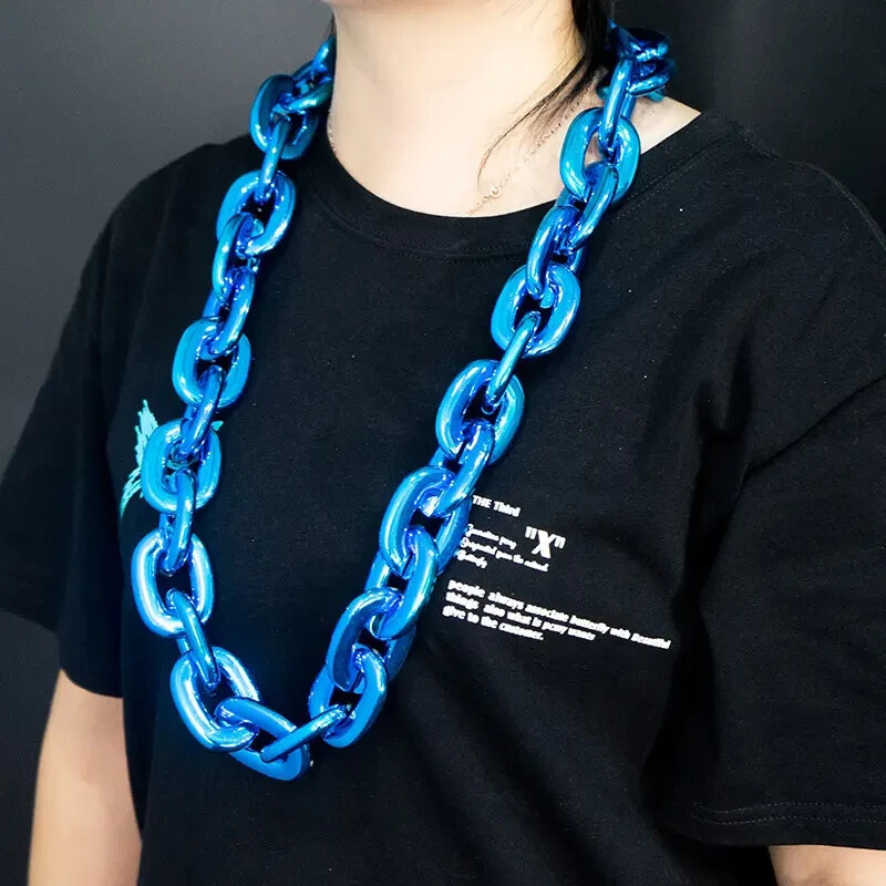Blue Hip Hop Large Thick Acrylic Plastic Cuban Link Chain Necklace 32in 80cm