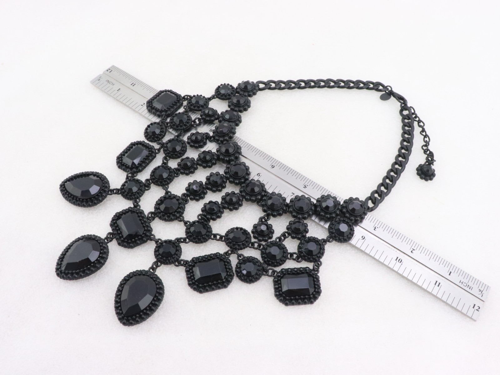 17-20″ ZARA Black Crystal Glass Rhinestone Bib Metal Chain Necklace