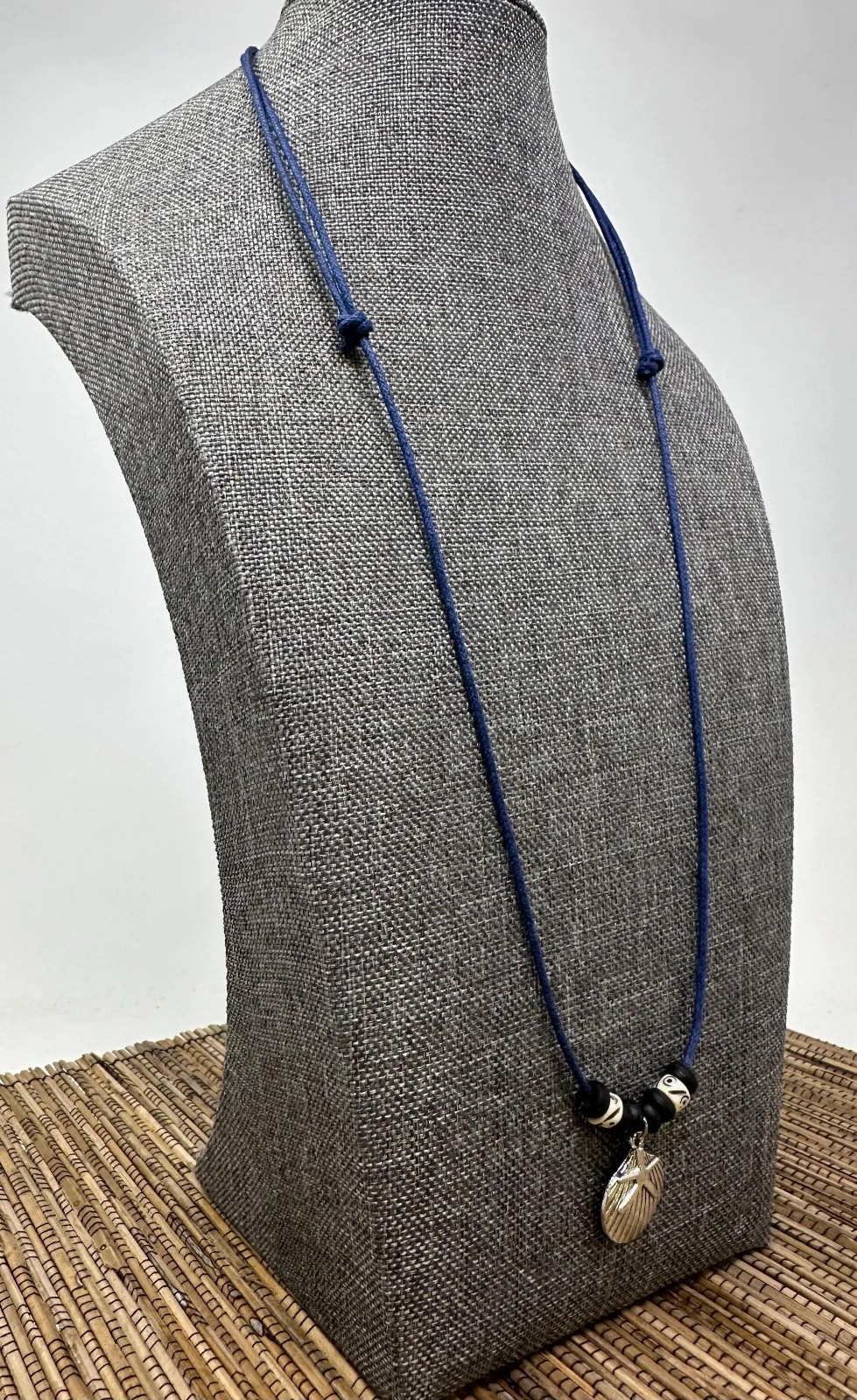 Seashell & Starfish Pendant Necklace | Silver Tone | Navy Blue Cord | Beach