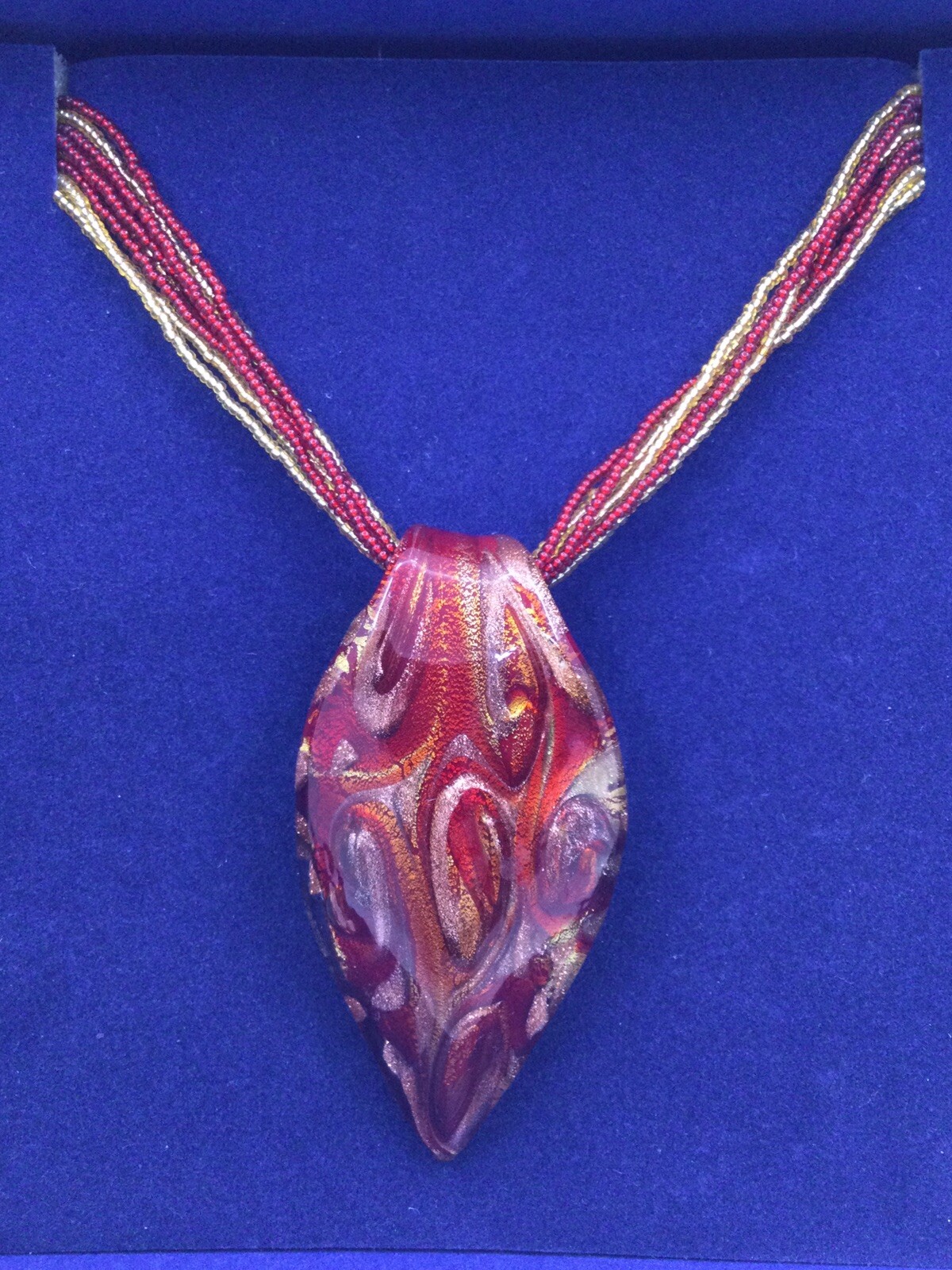 VENETIAURUM MURANO ITALIAN ART GLASS – REDS & GOLDS – SIGNED – BOX – TAGS (C850)