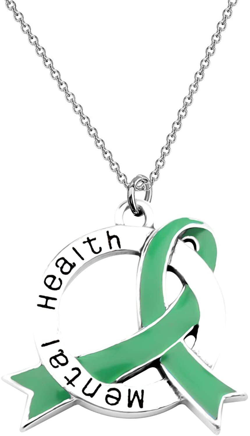 Mental Health Awareness Green Ribbon Necklace Depression Anxiety Warrior Gift