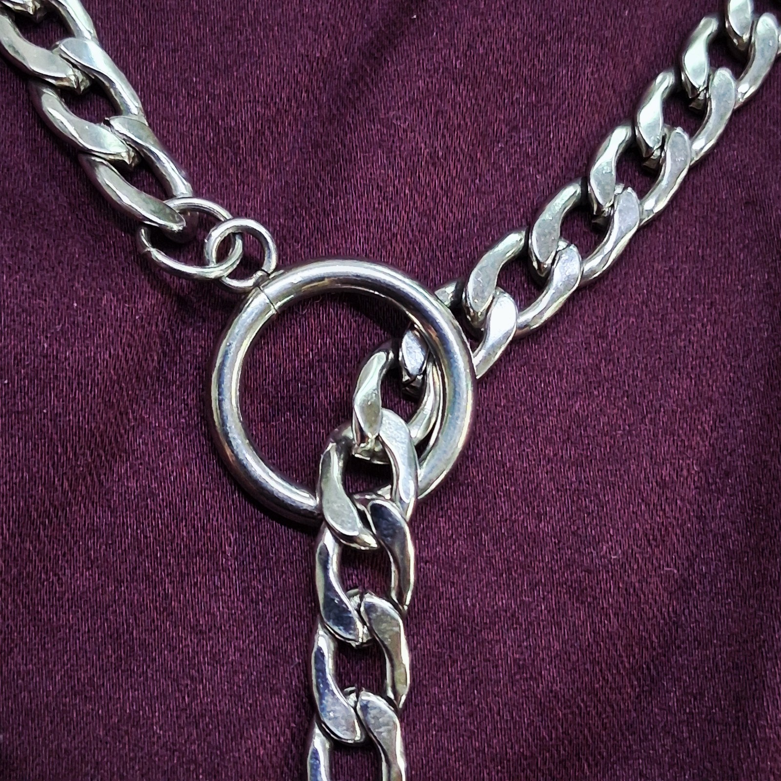 Polished Silver Tone Ball & Hoop Pendant Heavy Curb Link Chain Necklace