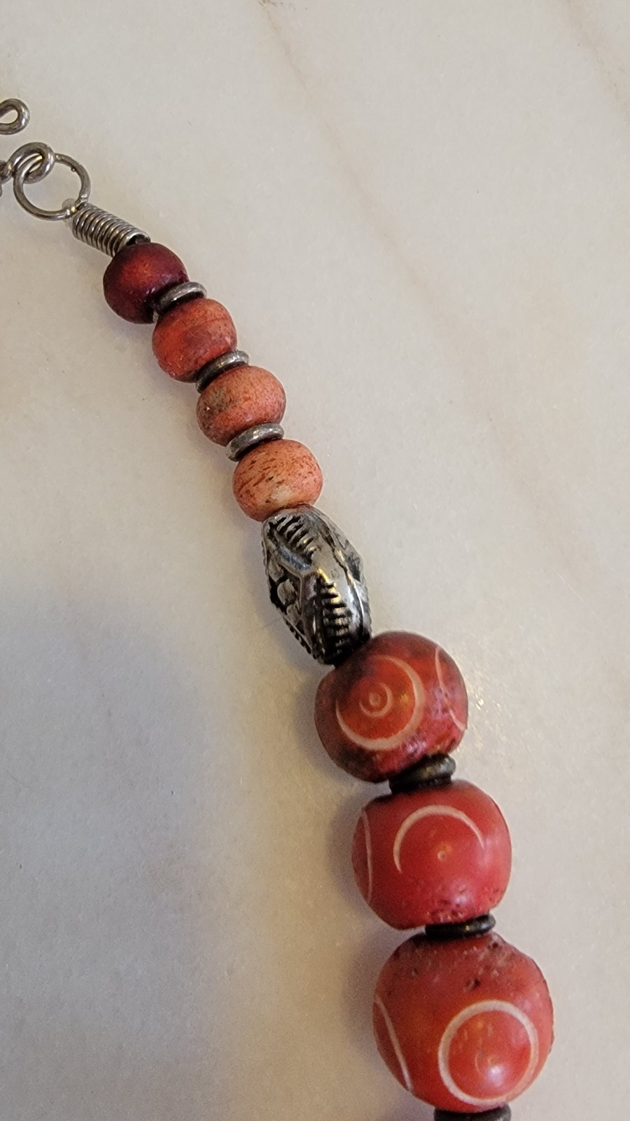 Tibetan Ghau Prayer Box Amulet Necklace Red Coral Hand-Carved Spiral Beads