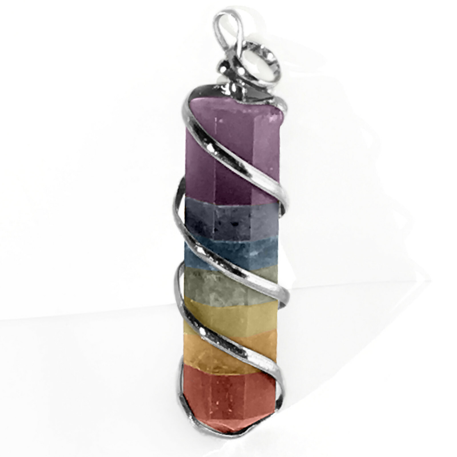 Wire Wrap Rainbow Crystal Pendant Spiral 7 Chakra Necklace Reiki Healing CHARGED