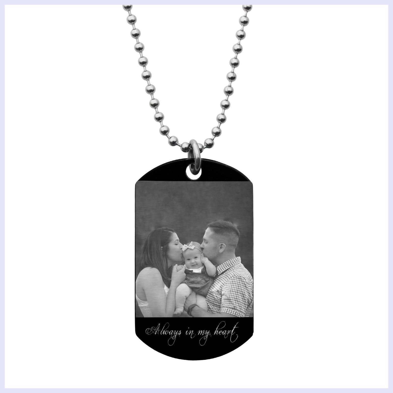Personalize Photo Engrave Stainless Steel Custom Dog Tag Dot Ball Chain Necklace
