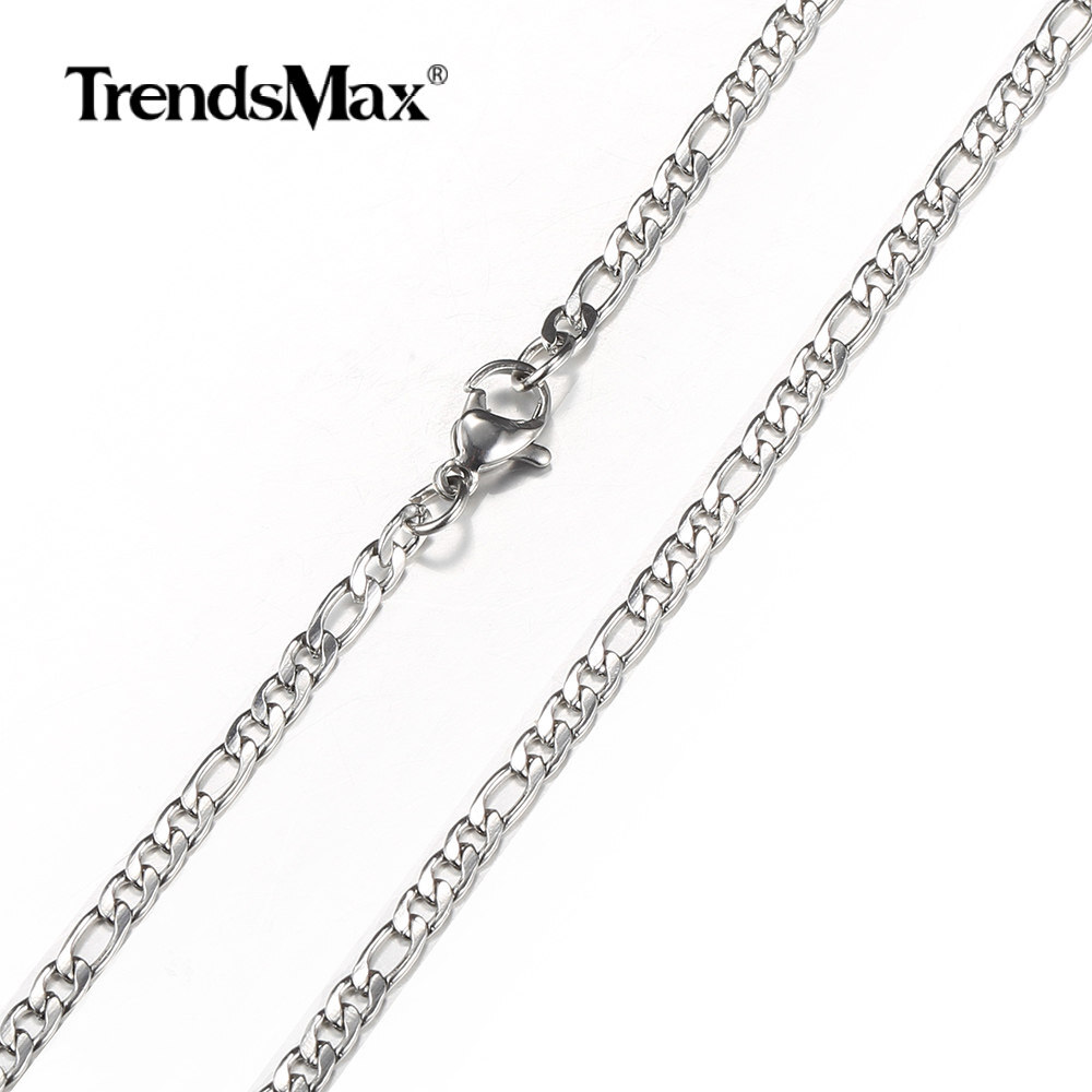 3mm Silver Color Stainless Steel Figaro Chain Necklace for Unisex Jewelry 16-30″