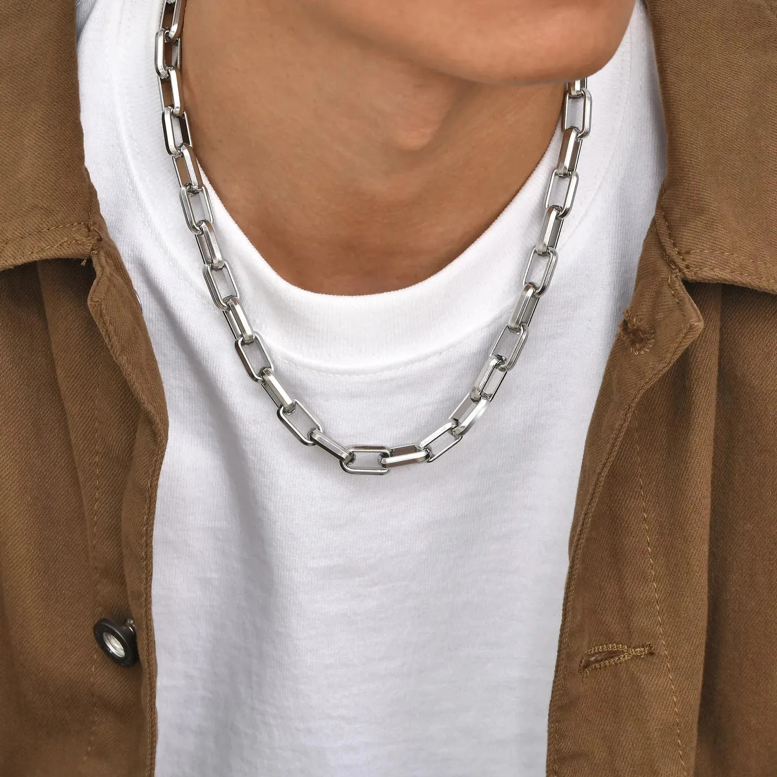 Rectangle Chunky Square Chain Necklace Stainless Steel 50/55/60 cm Men Boys