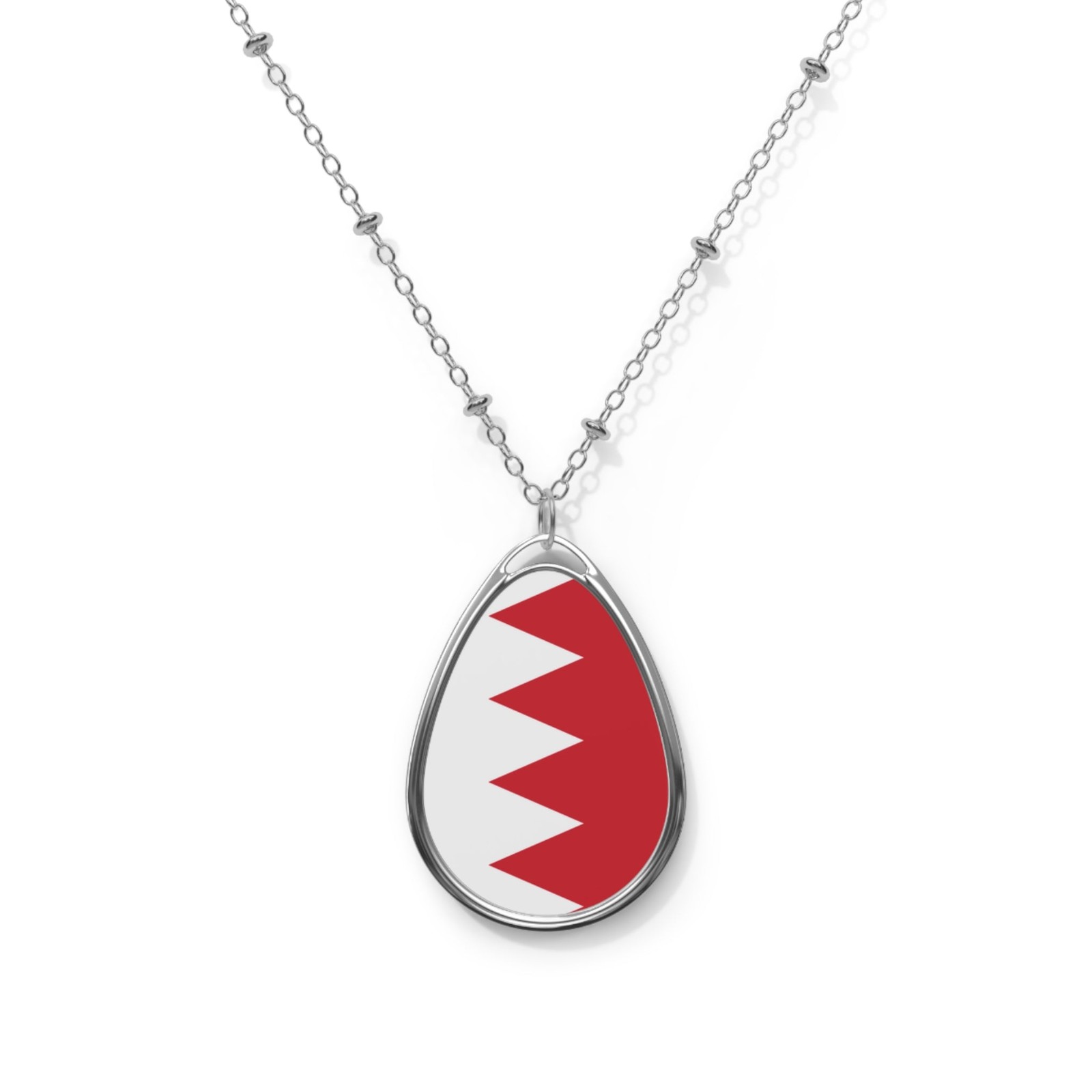 Bahrain Flag Oval Necklace – Bahraini Pride Pendant – One Size / Silver