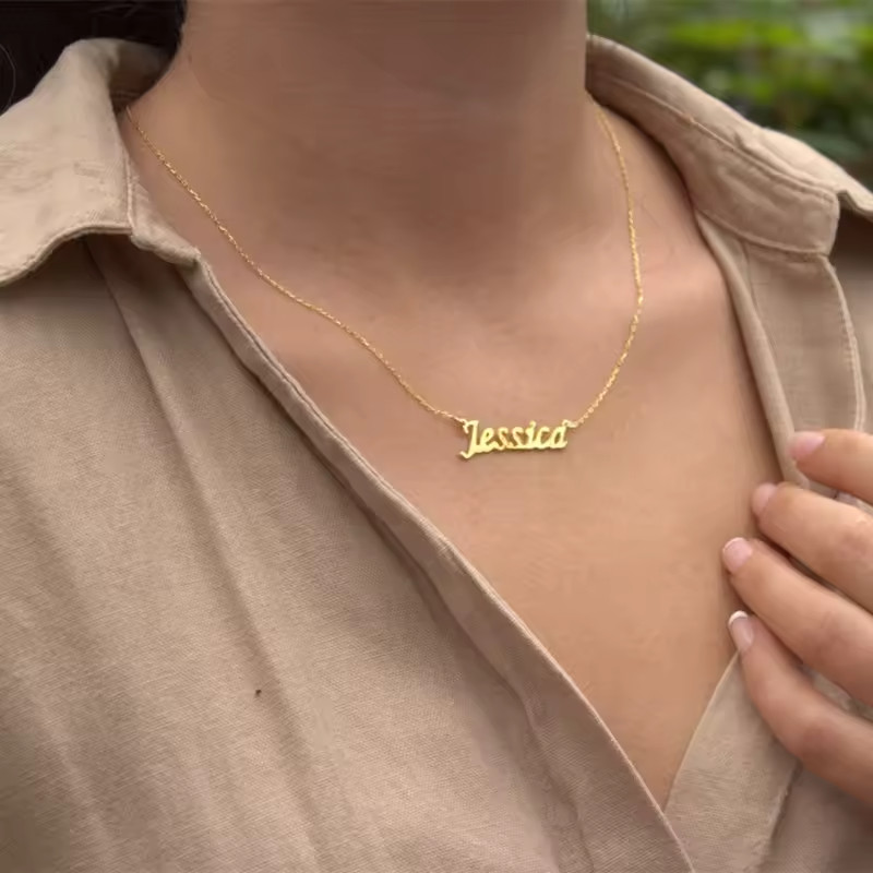 Customized Cursive Name Necklace Pendant Jewelry Stainless Steel Chain Choker