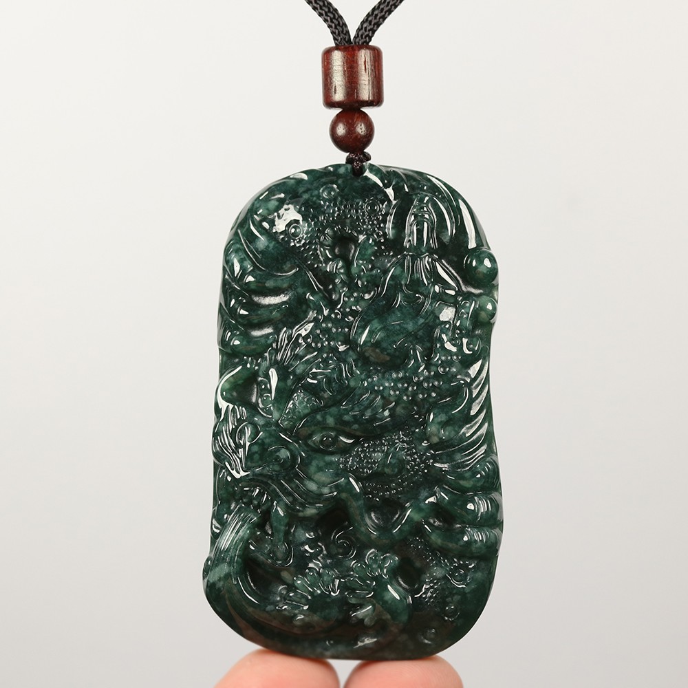 Certified Grade A Green 100% Natural Jade Jadeite Pendant Dragon Kwan-yin 00567