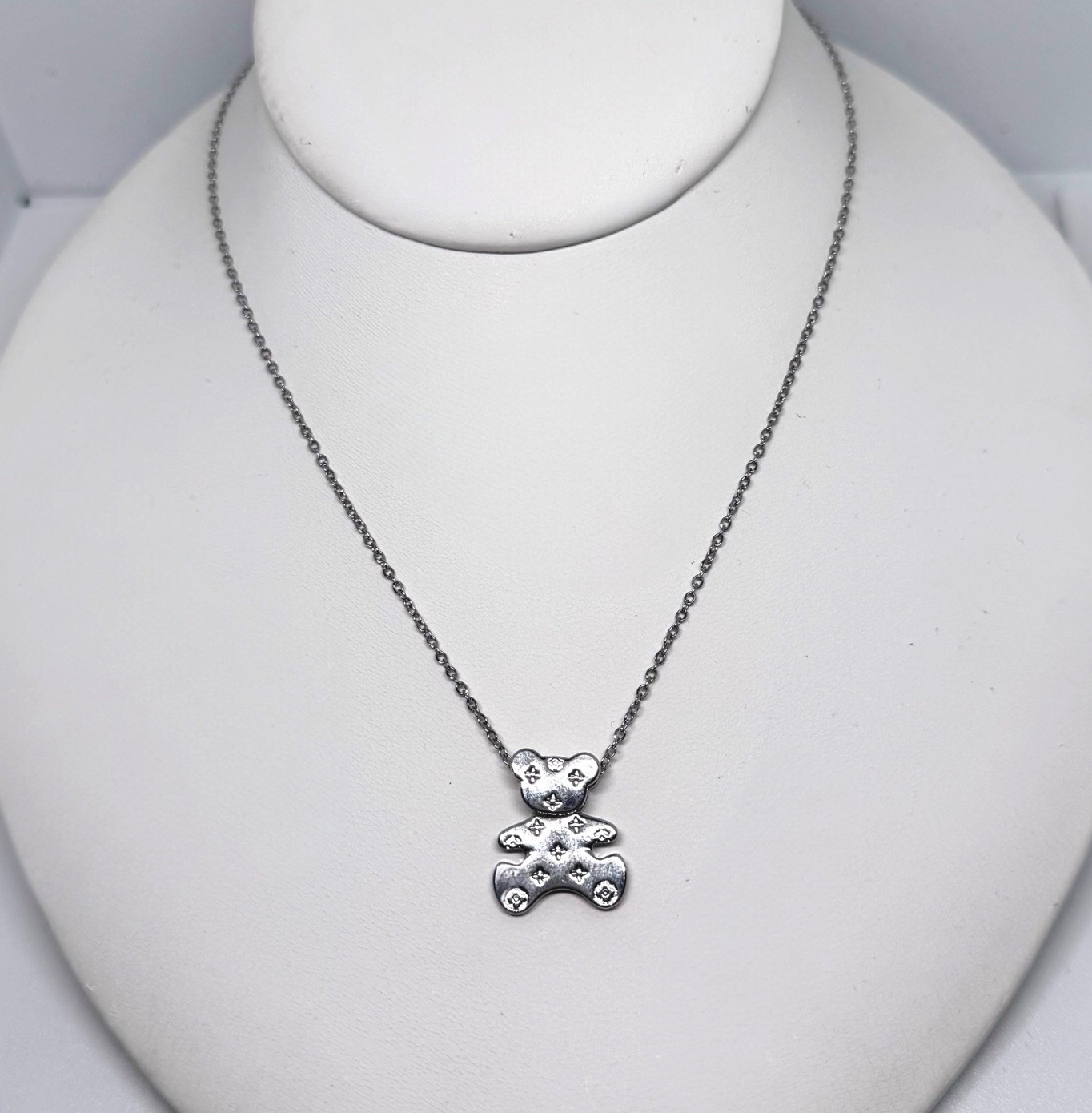 Stainless Steel Articulating Teddy Bear Pendant Necklace Dainty Cute 16” Gift