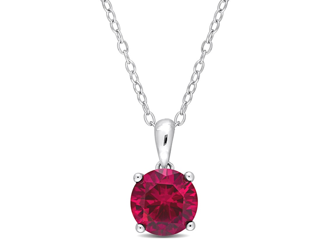 2.40 Carat (ctw) Lab-Created Ruby Solitaire Pendant Sterling Silver with Chain
