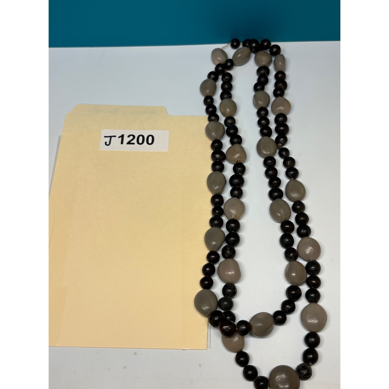 Vintage Black and Grey Organic Seed Bead Double Strand Long Necklace
