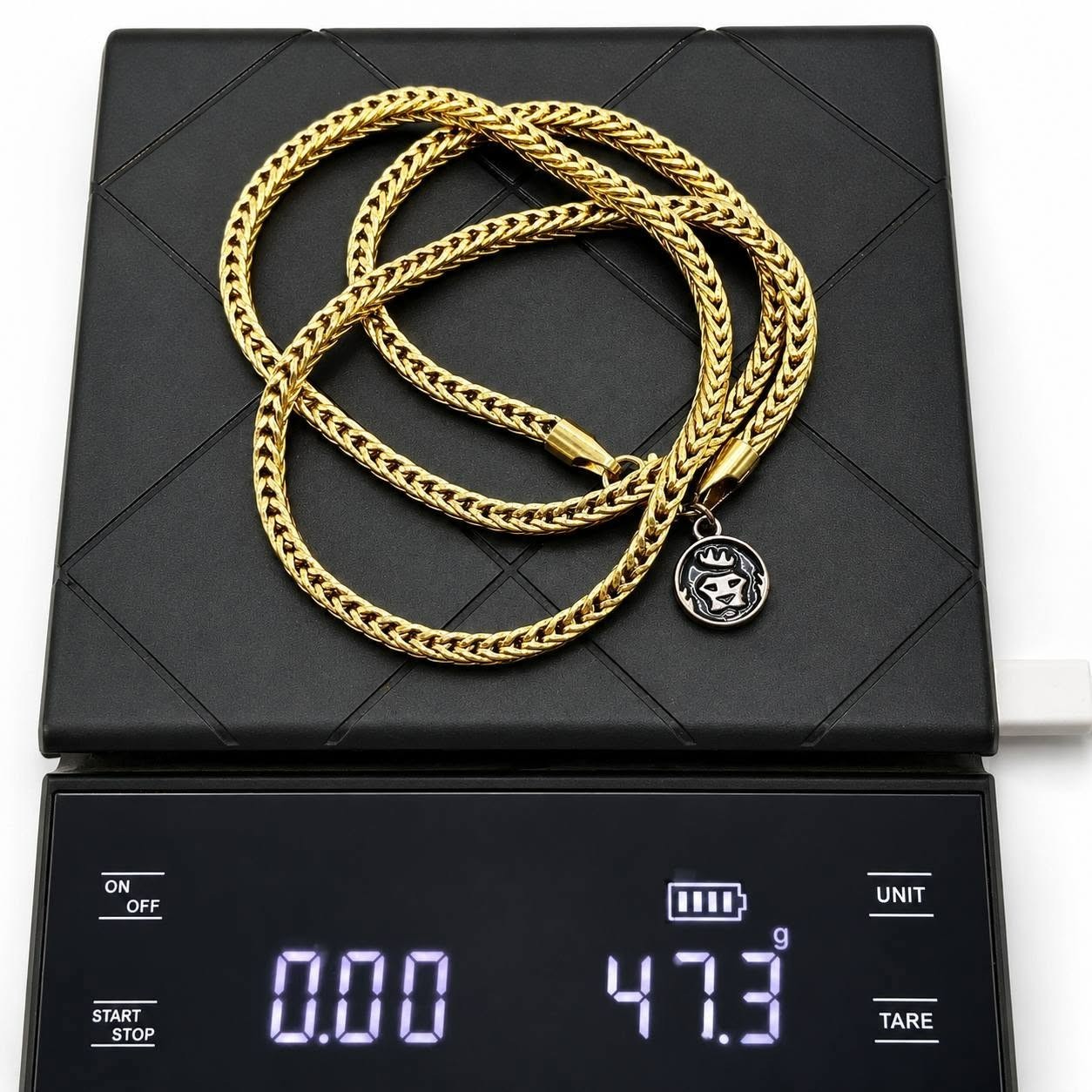 Authentic King Ice 4mm Franco Chain 26″ Gold Tone Lion Tag Hip Hop Necklace VTG