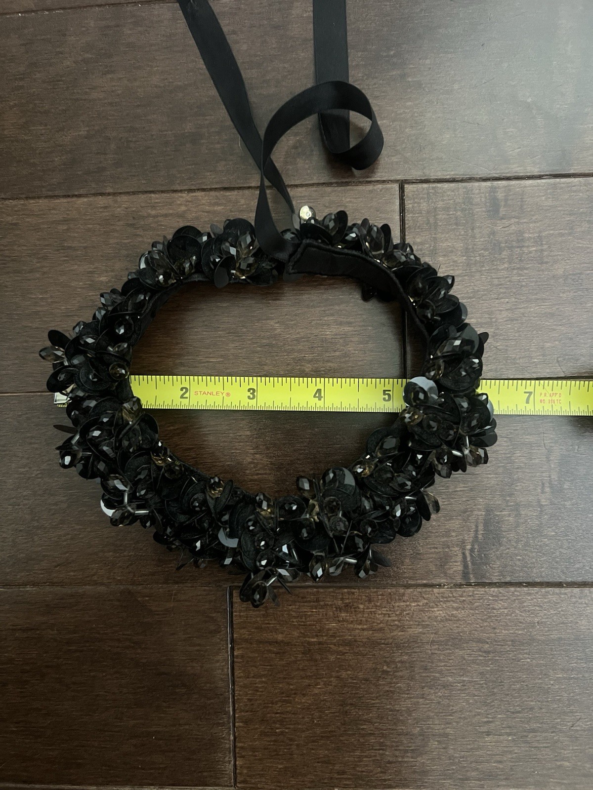 J.Crew Black Crystal Bib Statement Necklace Ribbon Tie Closure Adjustable Signed
