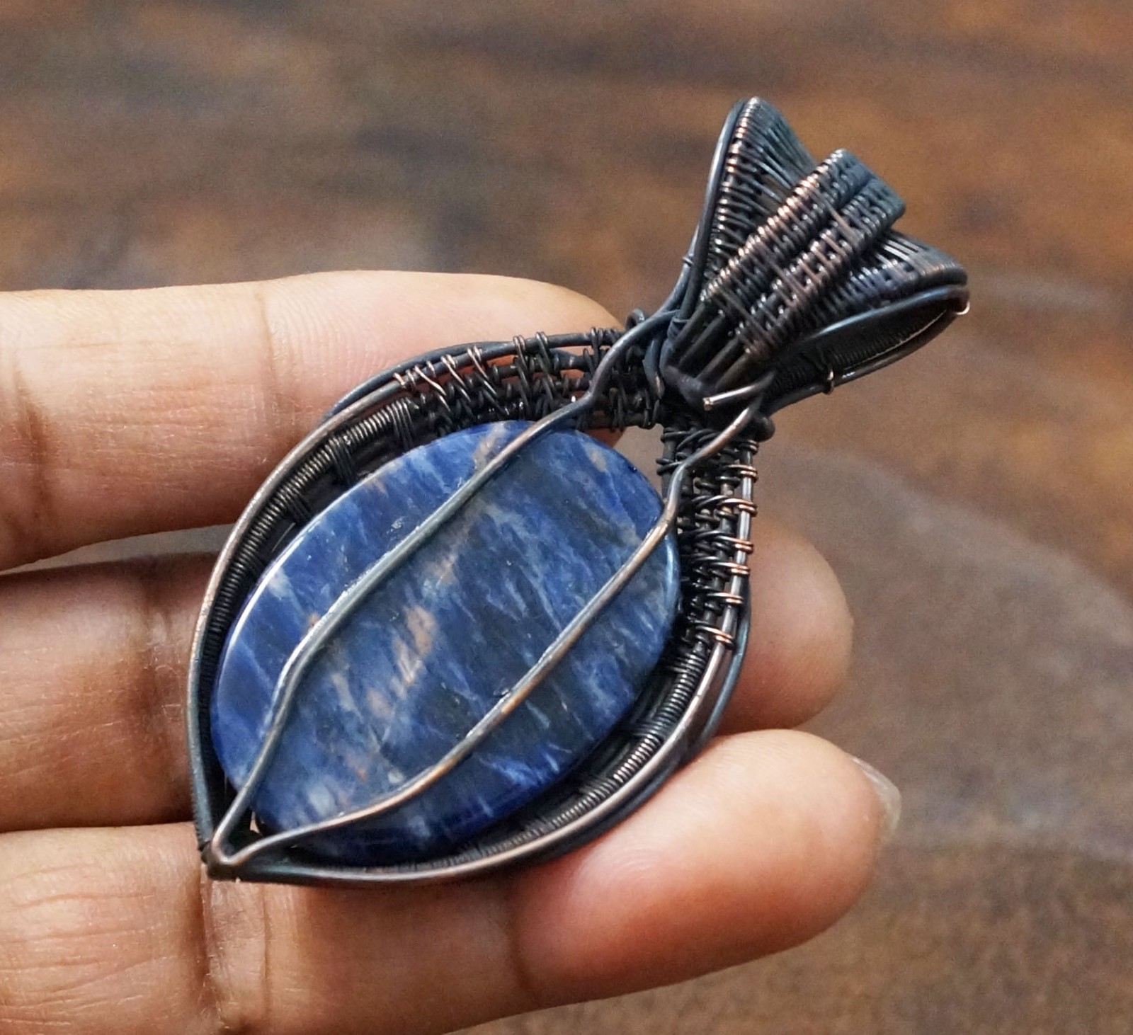 Sodalite Onyx Gemstone Copper Wire Wrapped Pendant Handmade Gift Jewelry (PD-102