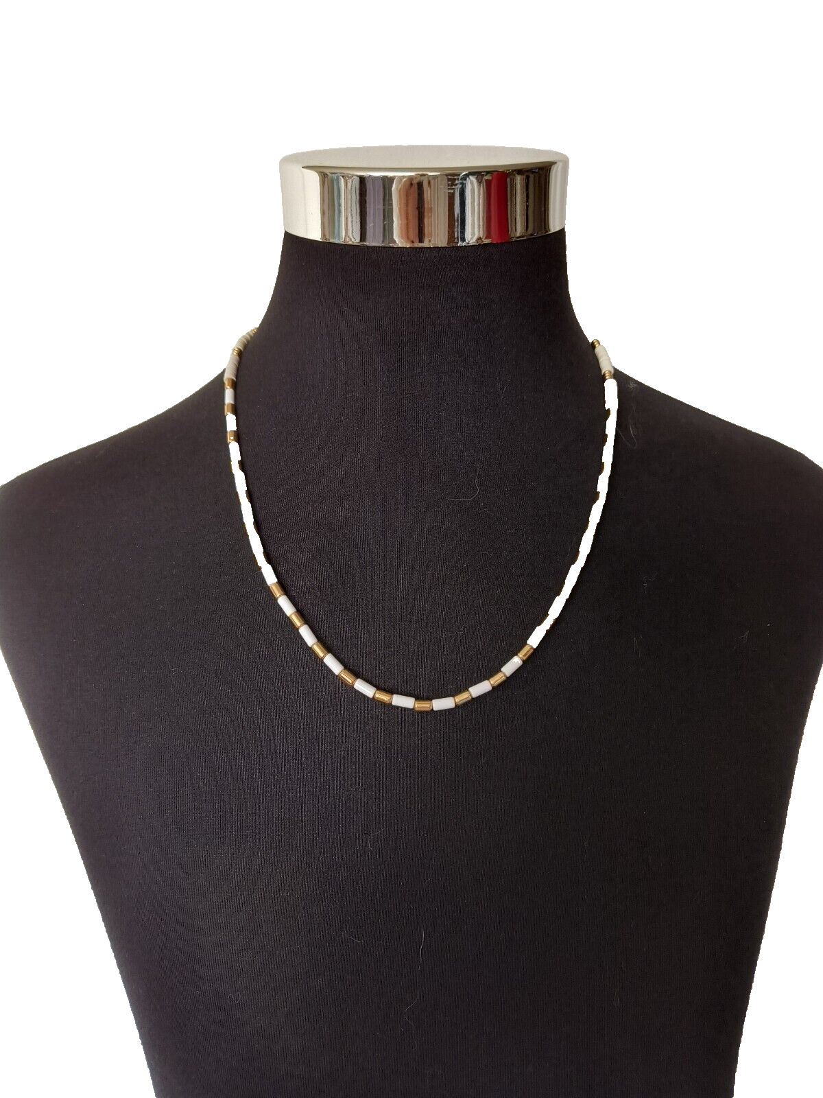 Aeropostale Necklace White and Gold Color Acrylic Beads Appx 24 inches Long