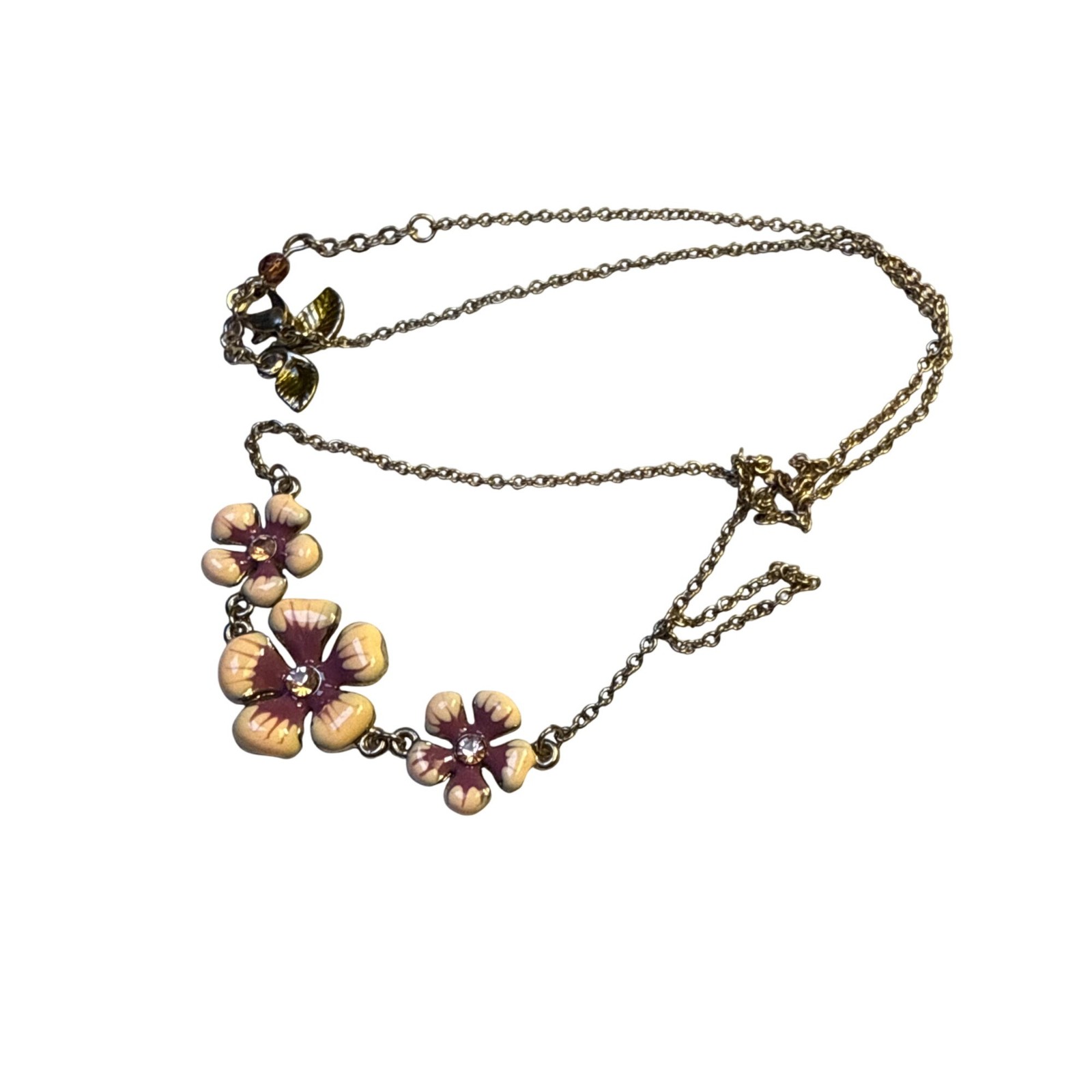Three Flower Enamel Necklace Colorful Pendant Boho Floral Jewelry Gift