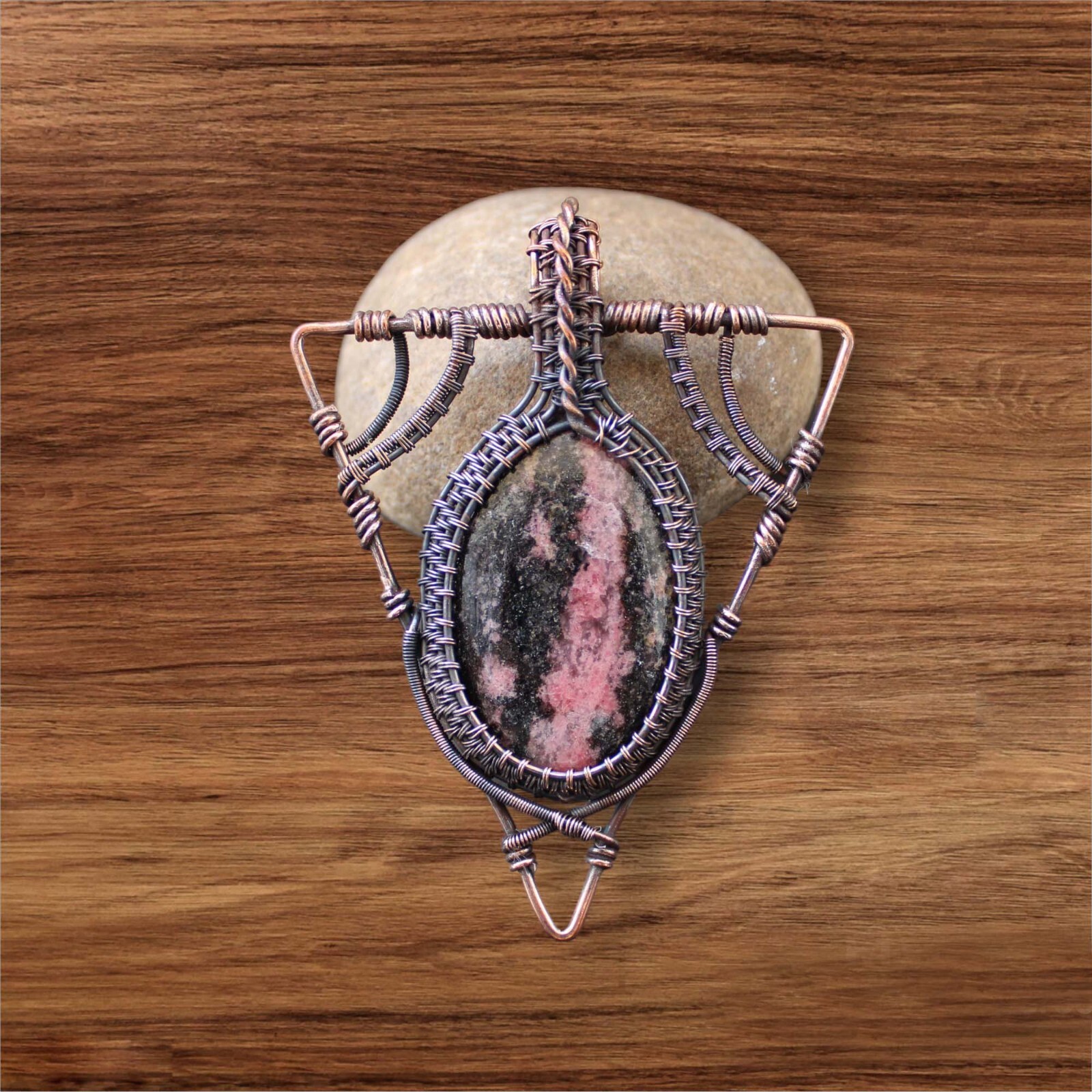 Rhodonite Pendant Copper Wire Wrapped Pendant Gemstone Wire Wrapped Jewelry