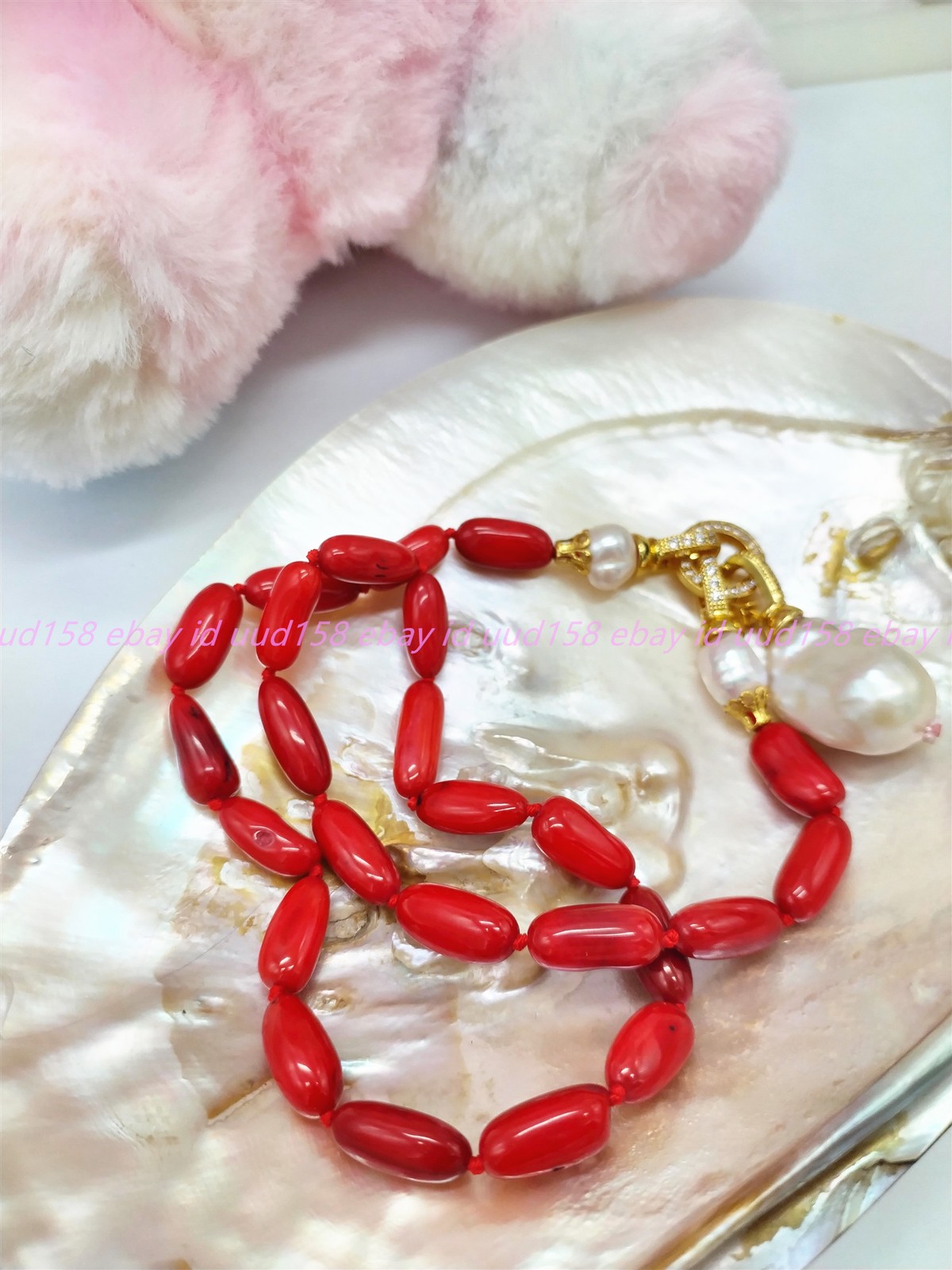 Natural 8-12mm Red Coral White Baroque Pearl Gemston Oval Beads Necklace 16-36in