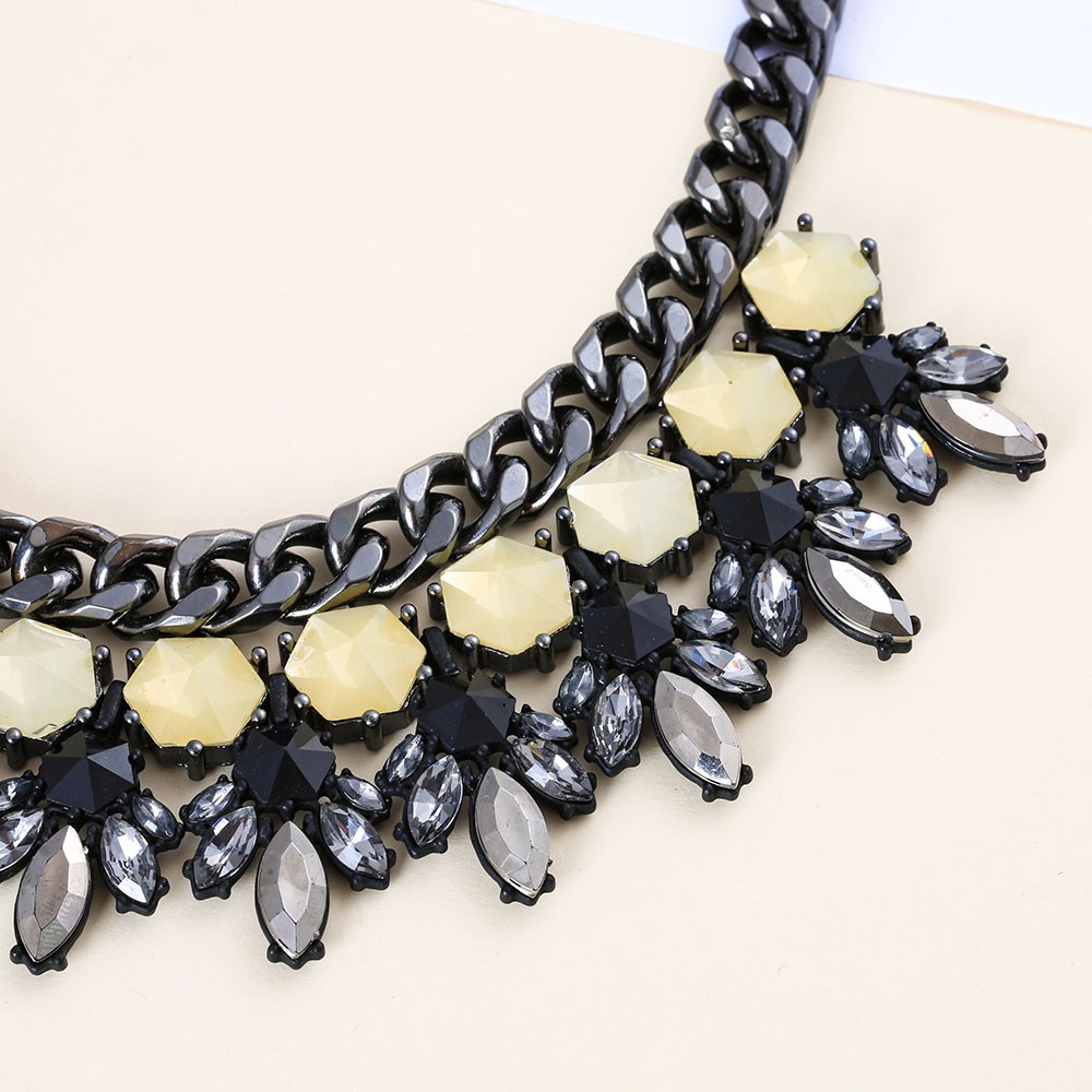 Bold Black Gold Plated Synthetic Stone Bib Choker Statement Necklace For Ladies