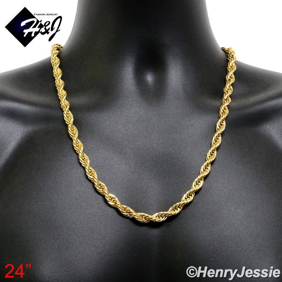 17″20″24″30″MEN’s Stainless Steel 8mm Gold Plated Smooth Rope Chain Necklace*149