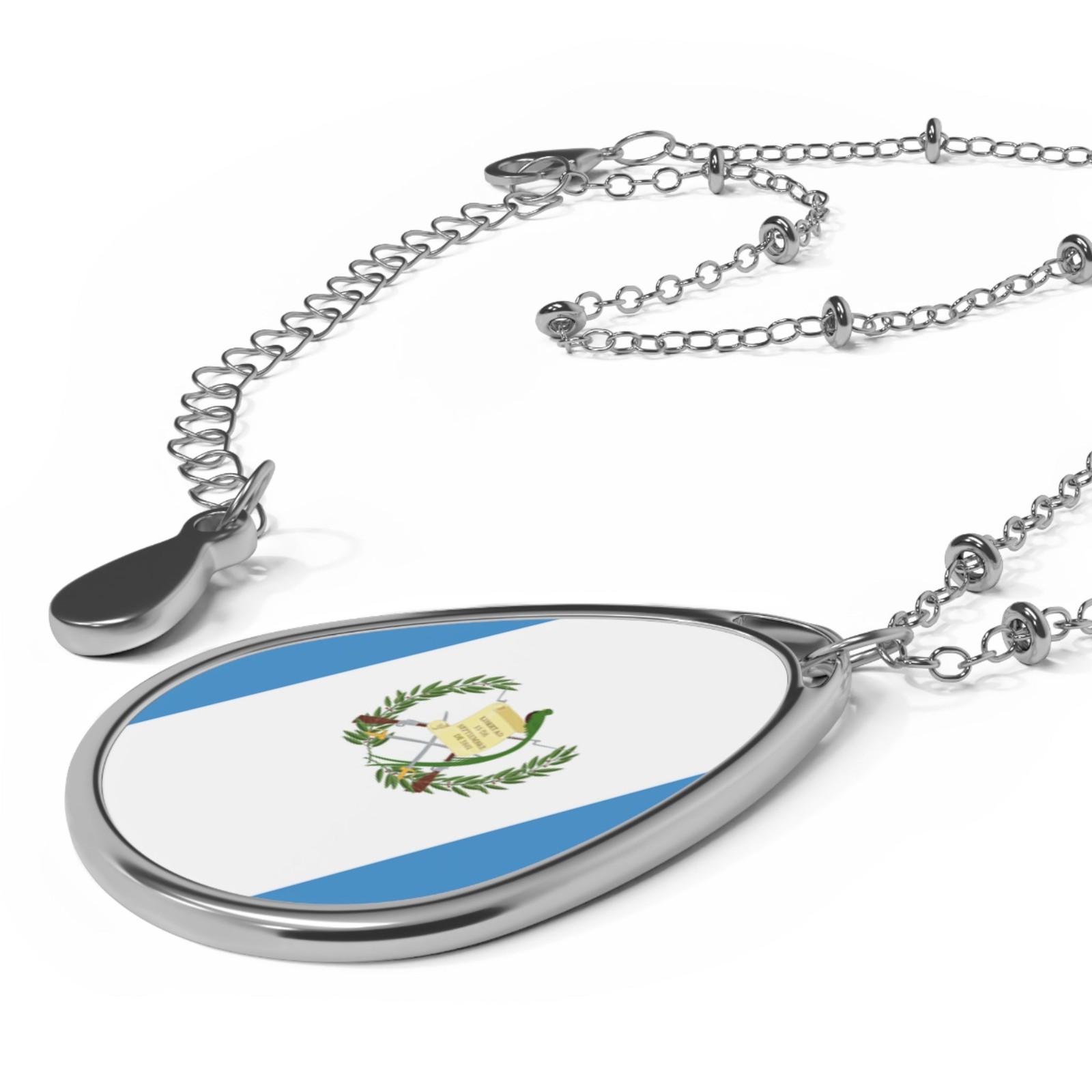 Guatemala Flag Oval Necklace – Guatemalan Heritage Pendant – One Size /