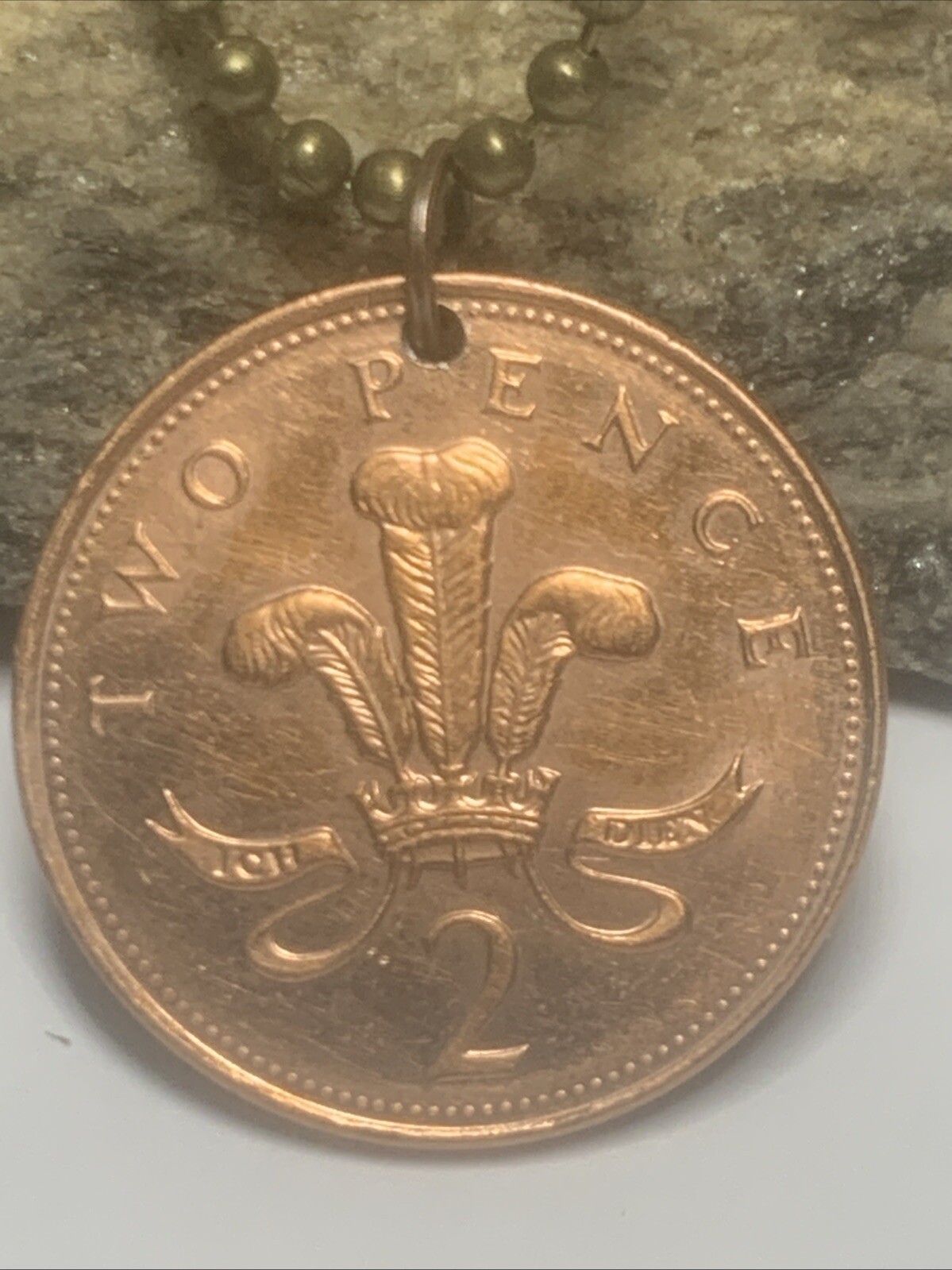 1998 UK Two Pence Coin Pendant Wales Plume Welsh Ostrich. Elizabeth. A1