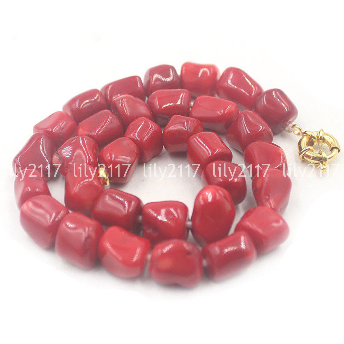 Natural Freeform Red Coral Irregular Barrel Cylinder Gemstone Beads Necklace 18″