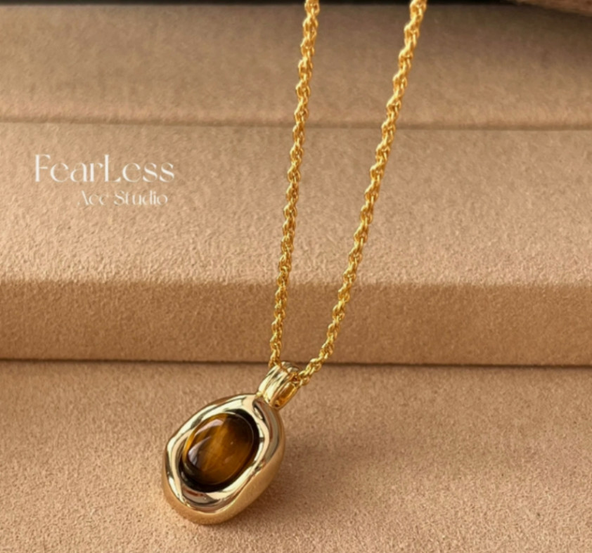 Natural Tiger Eye Pendant Healing Necklace Organic Protective Stone Amulet Gift