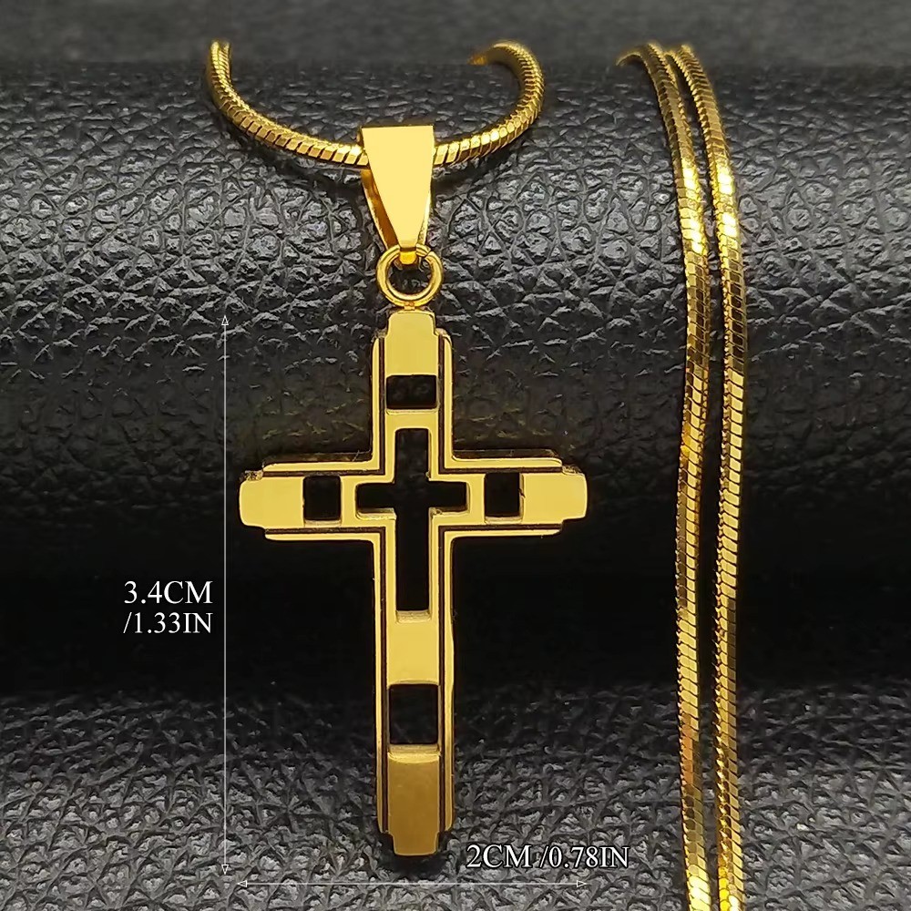 60cm Gold Stainless Steel Cross Necklace for Men Mens Chain Pendant Jewelry Gift